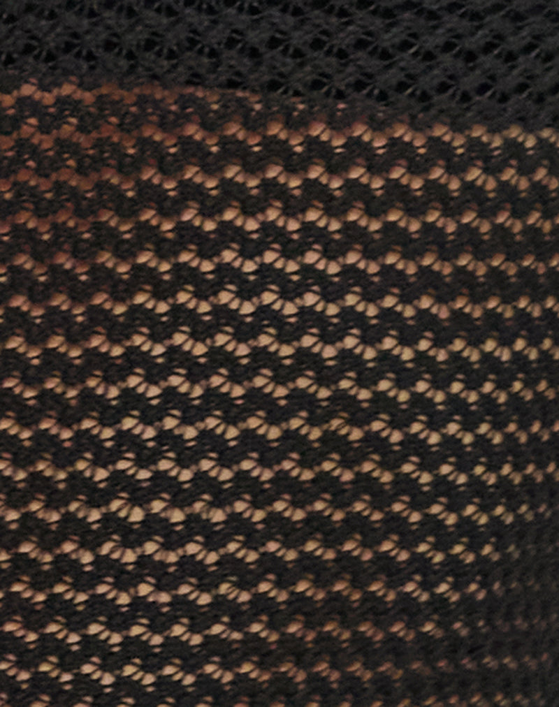 Kapua Keyhole Long Sleeve Mini Dress in Open Knit Black