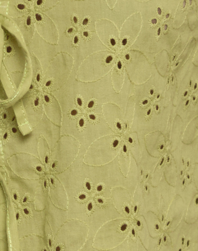 Kayve Tie-Front Top in Little Daisy Broderie Lime