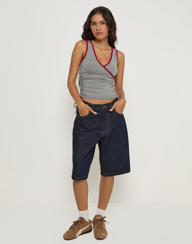 Laird Wrap Top in Grey with Adrenaline Red Binding