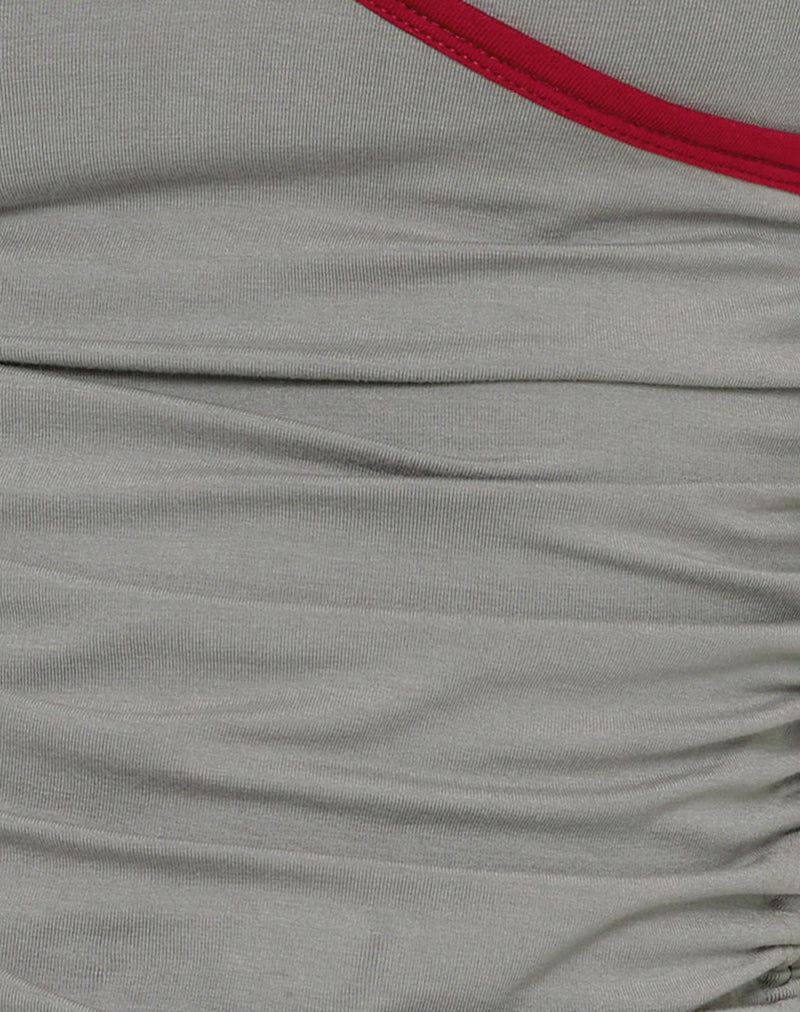 Laird Wrap Top in Grey with Adrenaline Red Binding