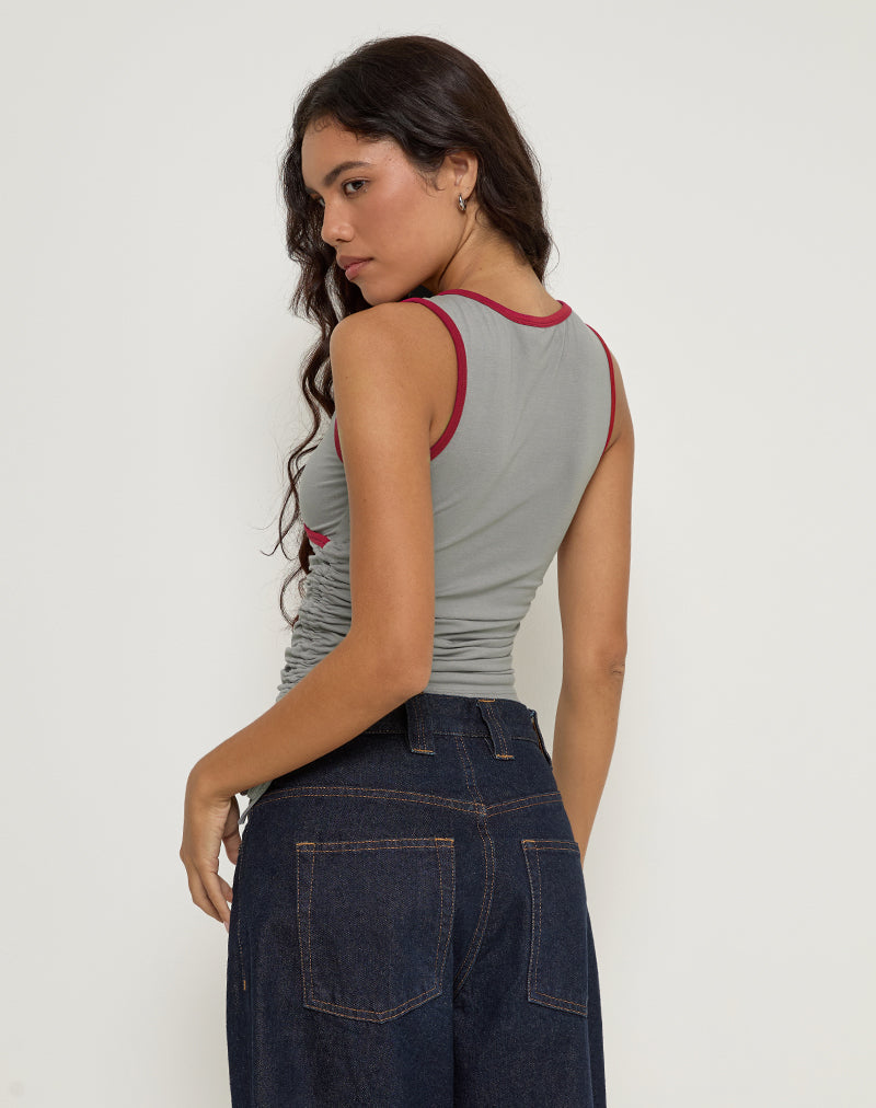 Laird Wrap Top in Grey with Adrenaline Red Binding