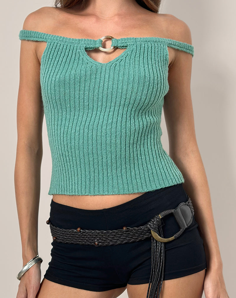 Lesly Bardot Top with O Ring in Turquoise