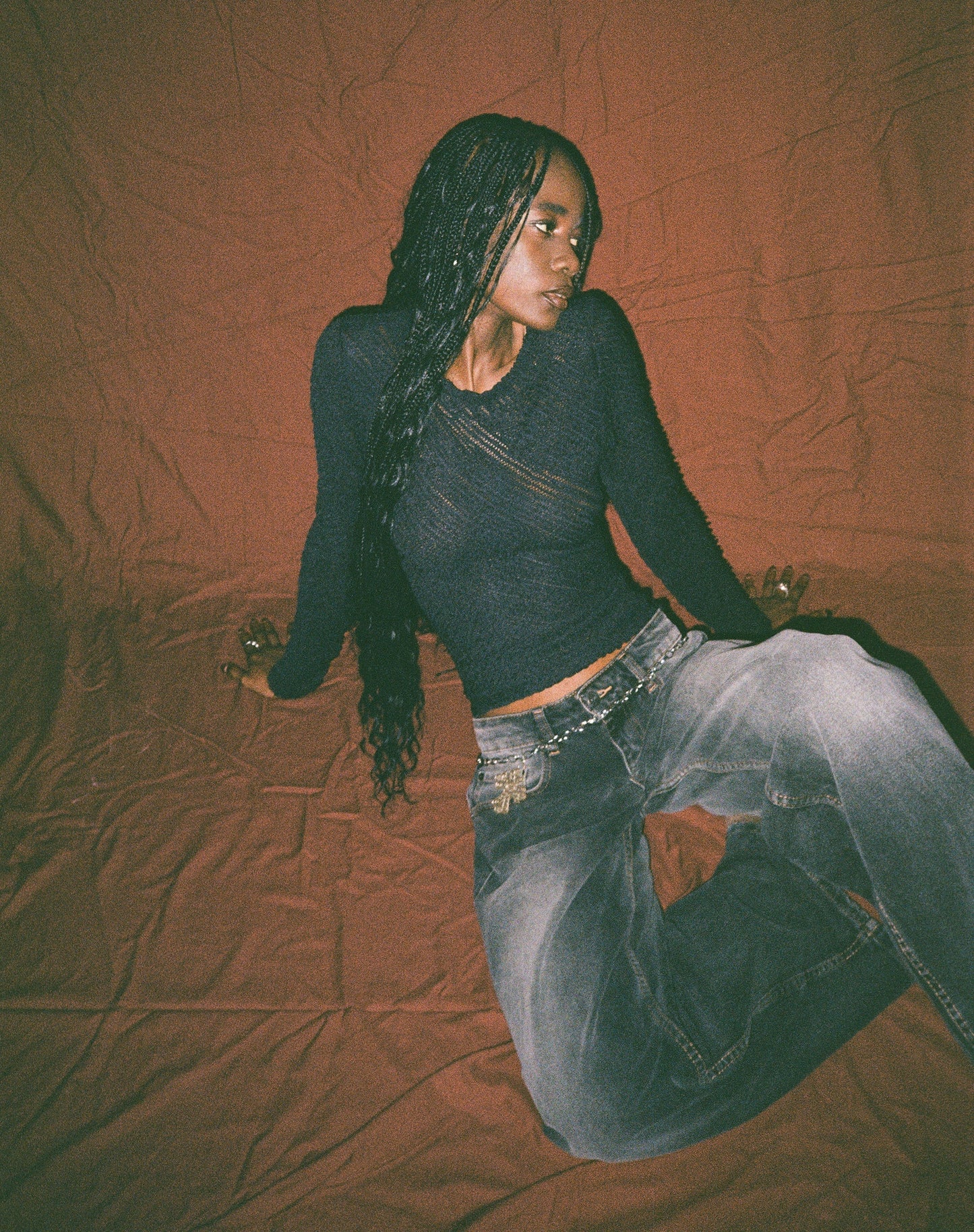 Maya Long Sleeve Top in Textured Black