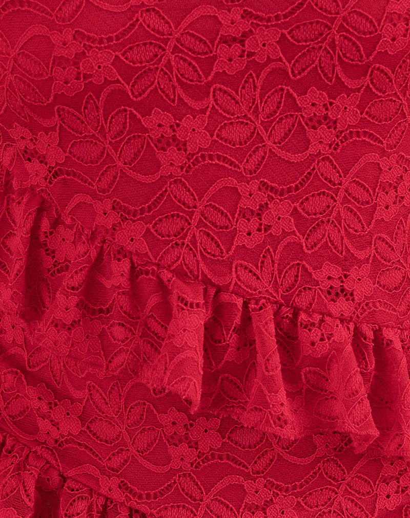 Octavia Asymmetric Cami Top in Lace Red