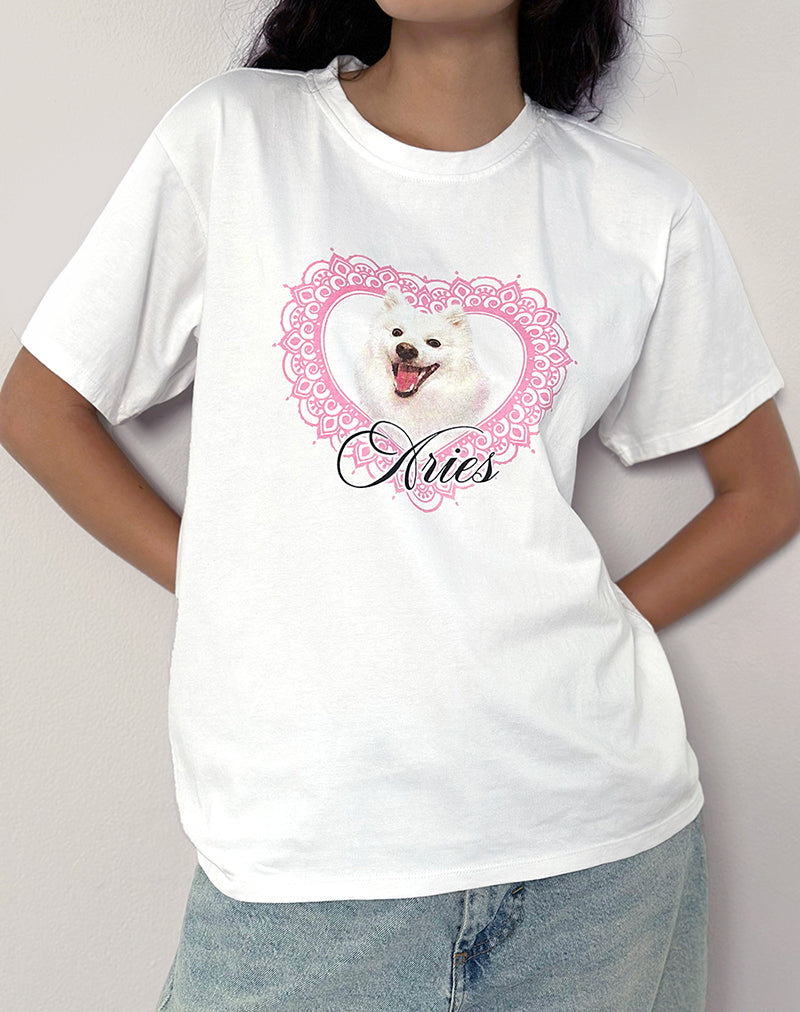 Oversize Basic Tee in White with Aries Motel Pet Print