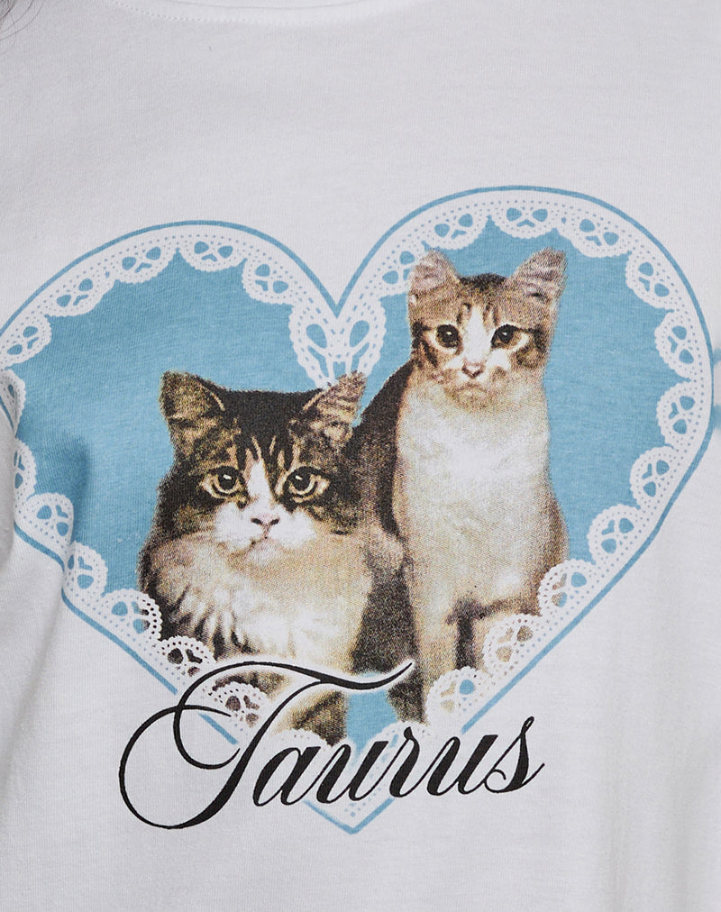 Oversize Basic Tee in White with Taurus Motel Pet Print
