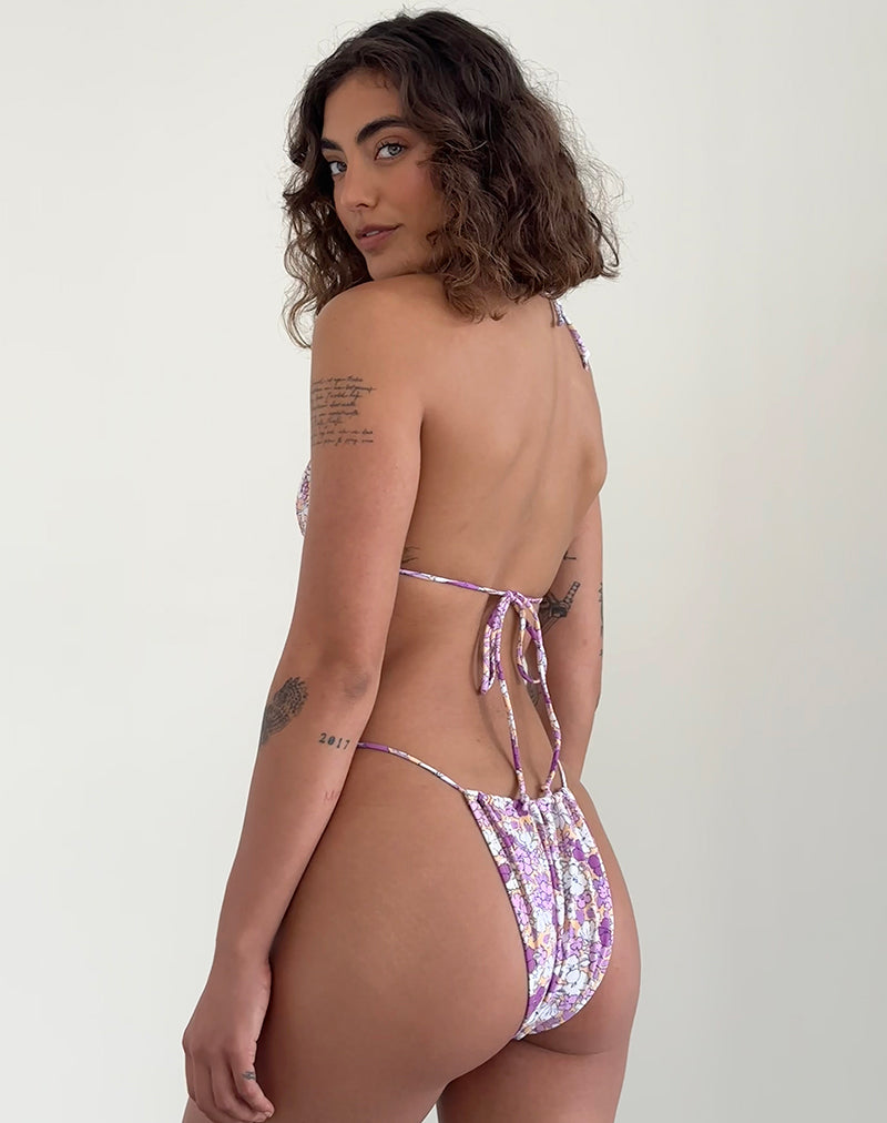 Pami Bikini Top in Bright Floral Orange and Purple