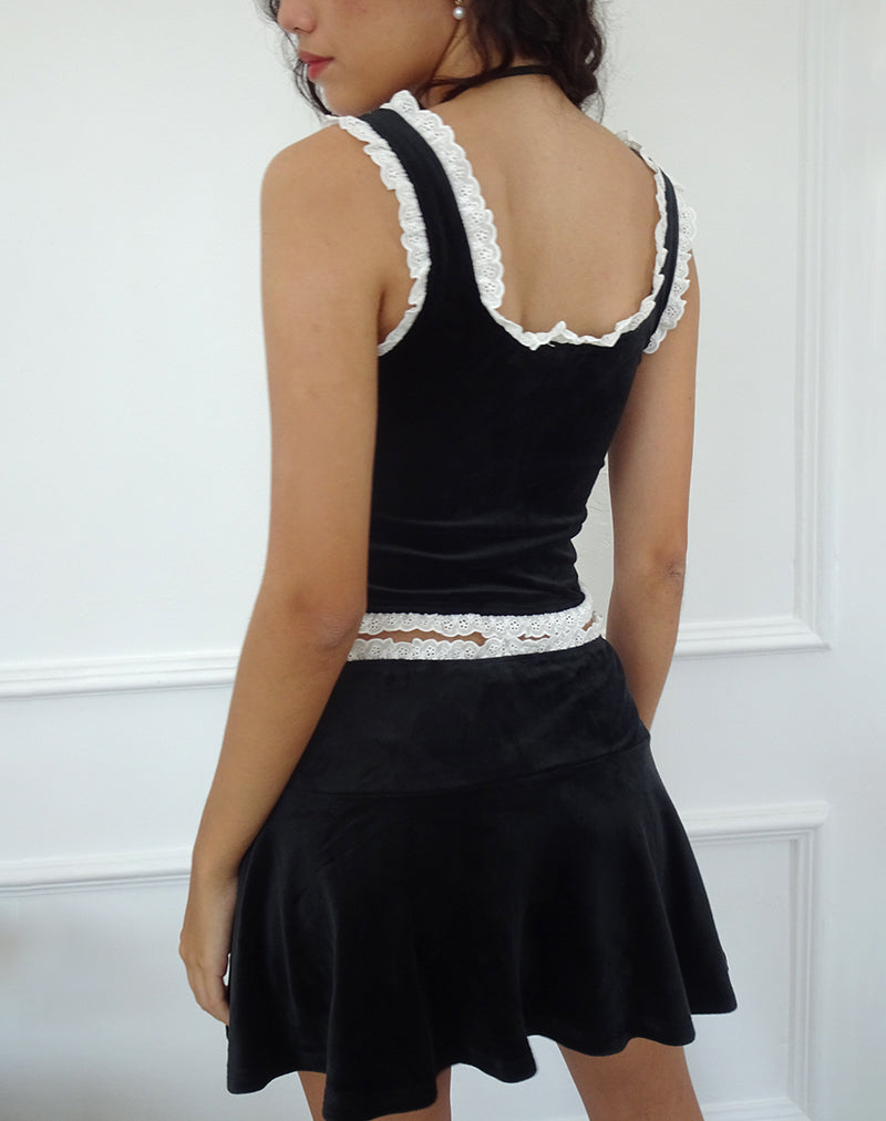 Idina Mini Skirt in Flat Velvet Black
