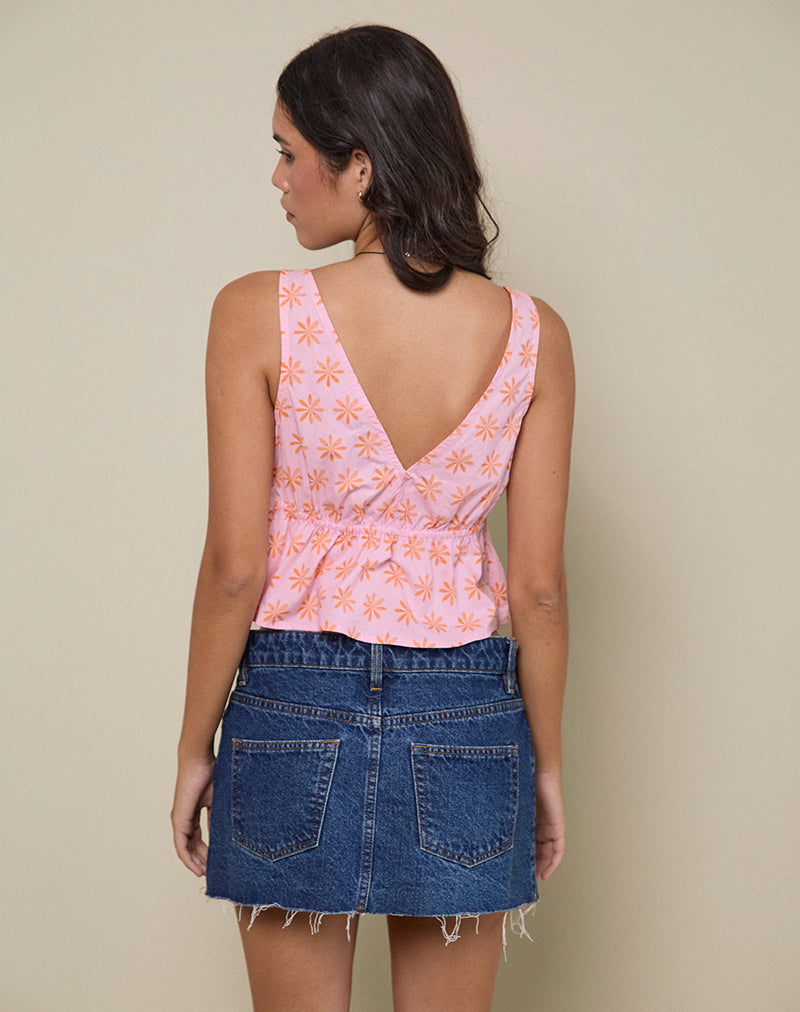 Rolia Tie Front Top in Tile Flower Pink