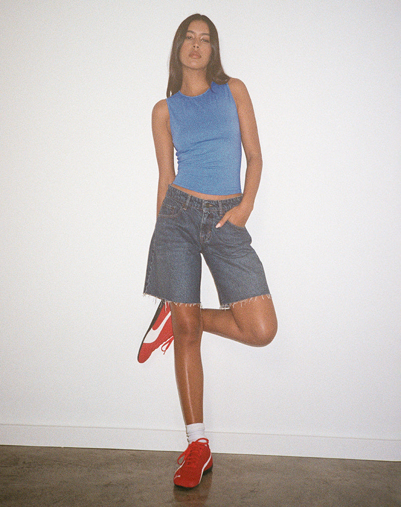 Runaba Backless Tank Top in Ibiza Blue