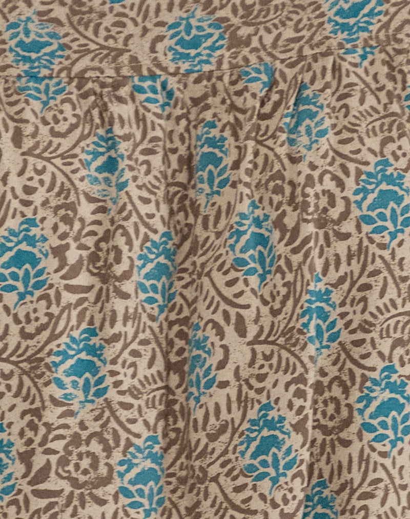 Sanula Top in Blue and Brown Floral Bohemian Batik