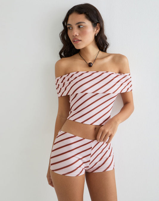 Sarla One Shoulder Top in Diagonal Stripe Pink