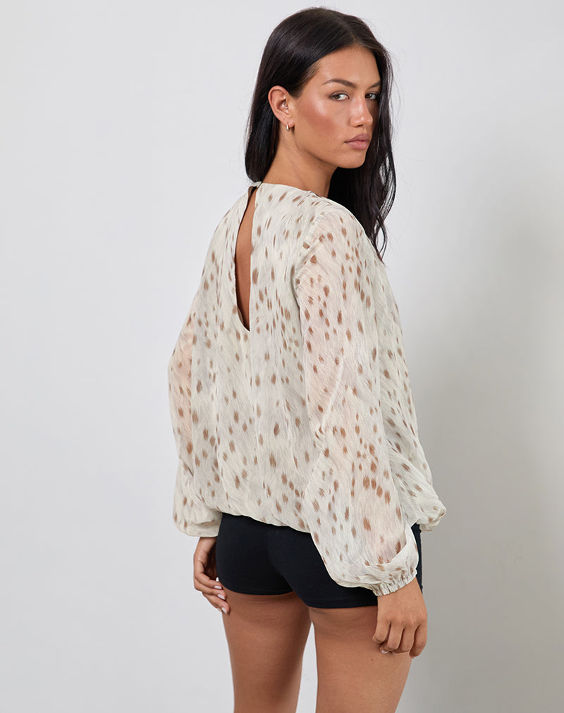 Seita Oversized Blouse in Ivory Bambi Print