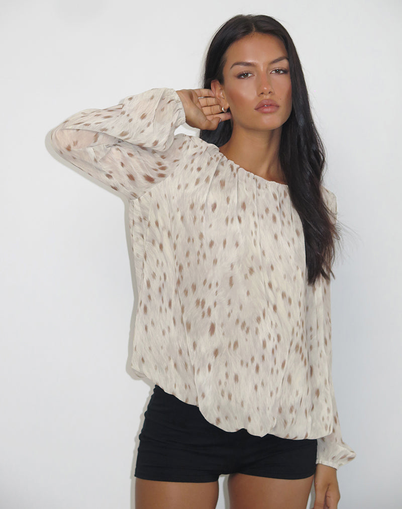 Seita Oversized Blouse in Ivory Bambi Print