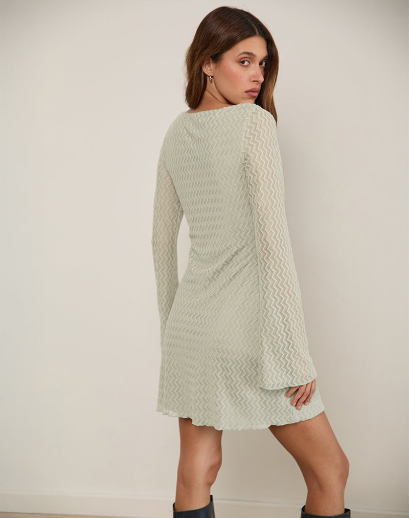 Sevila Long Sleeve Mini Dress in Mesh Sage Mini ZigZag