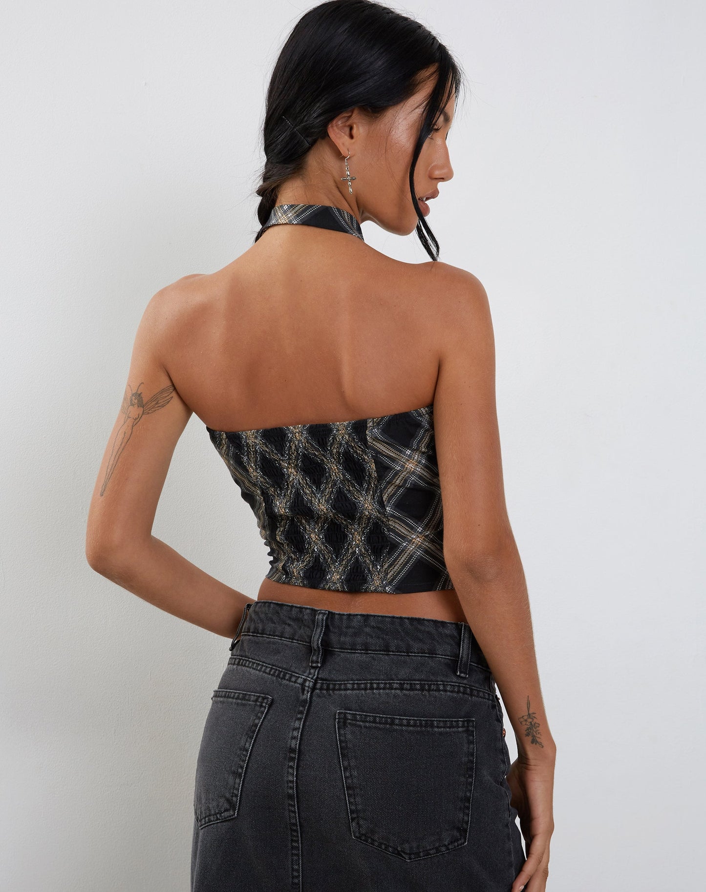 Shaloe Bandeau Top and Scarf Set in Black and Grey Check