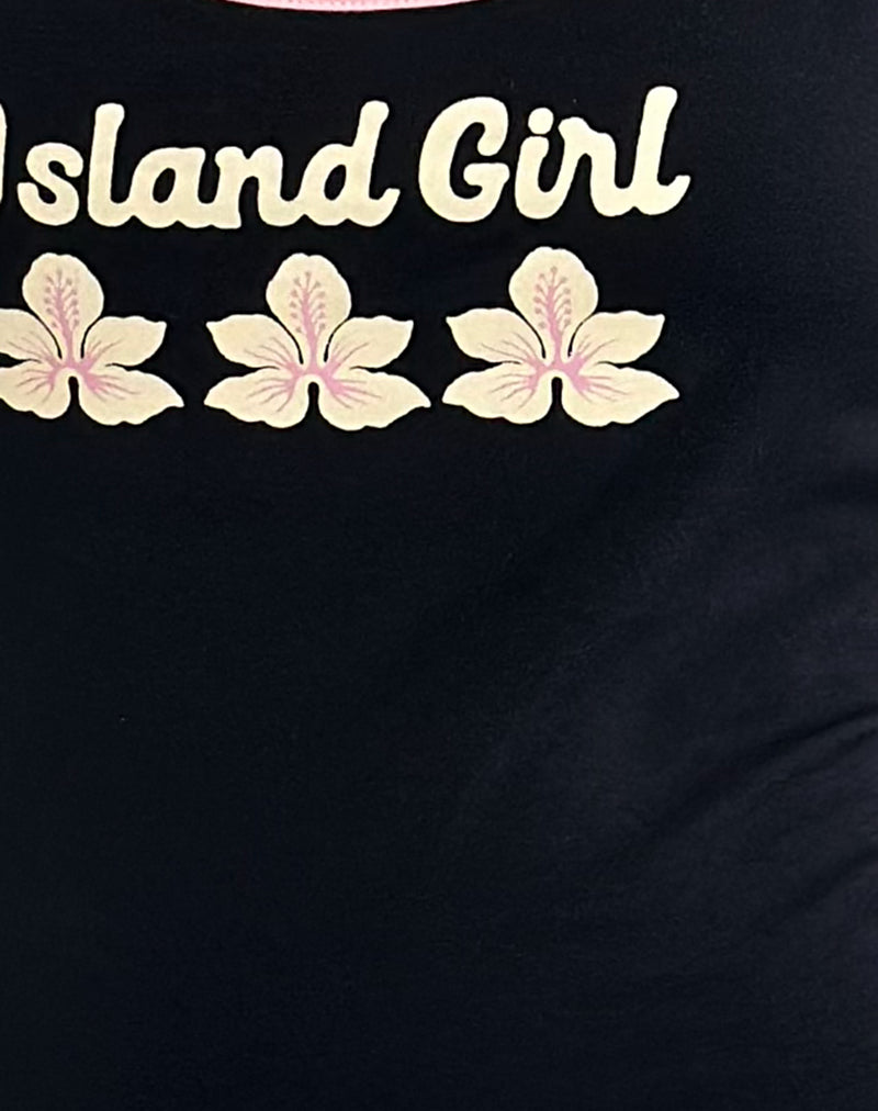 Solani Cami Top in Black with Baby Pink Binding and Island Girl Print