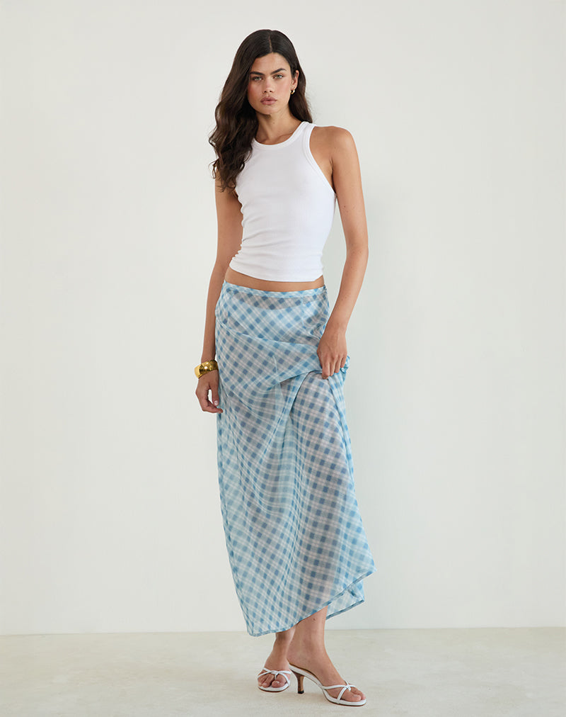 Surina Maxi Skirt in Blurred Check Blue