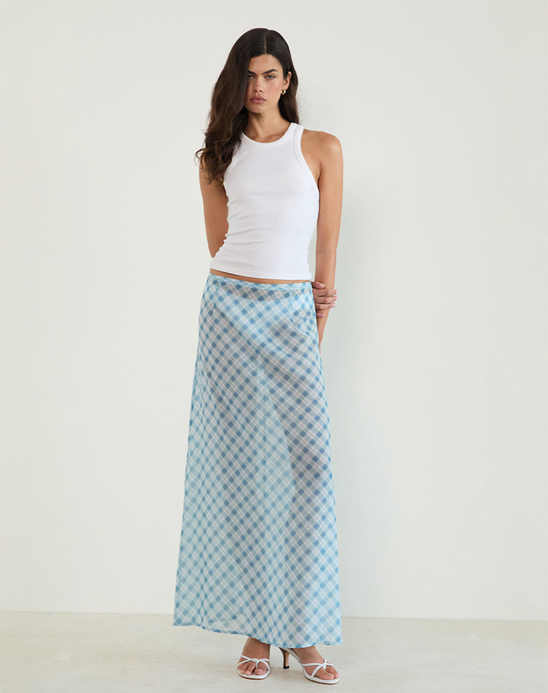 Surina Maxi Skirt in Blurred Check Blue