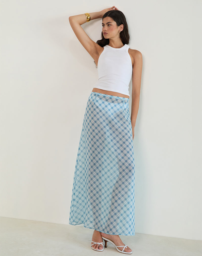 Surina Maxi Skirt in Blurred Check Blue
