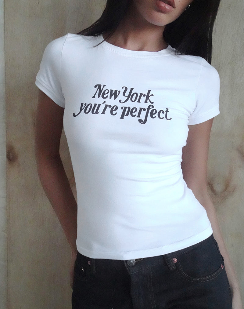 Sutin Tee in White with New York You're Perfect Print