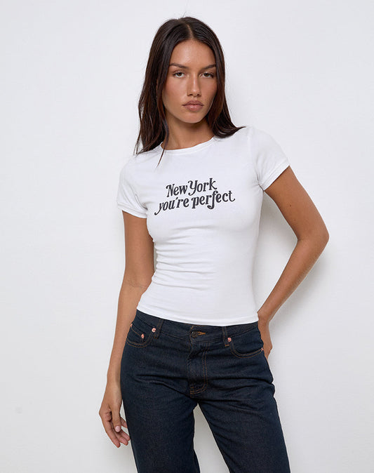 Sutin Tee in White with New York You're Perfect Print