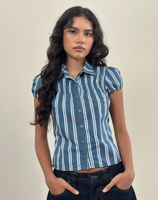 Ulsan Fitted Shirt in Poplin Formal Stripe Navy