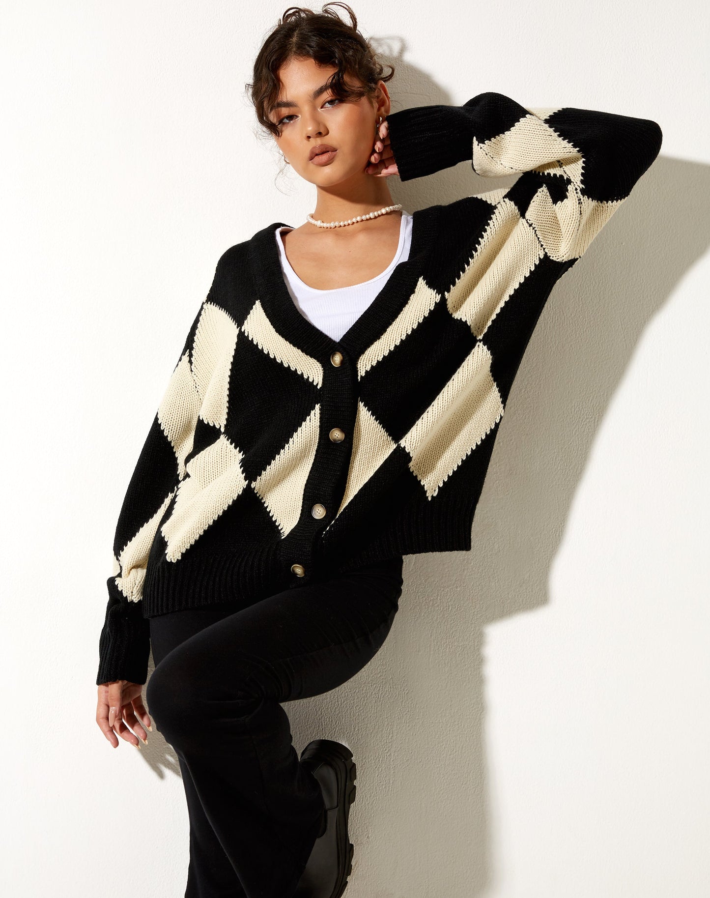 Uriela Cardigan in Harlequin Black and Off White