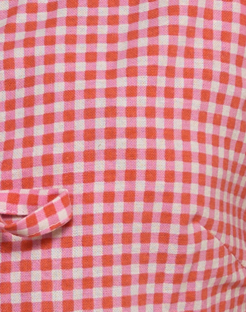 Vataka Tie Front Top In Mini Gingham Peach