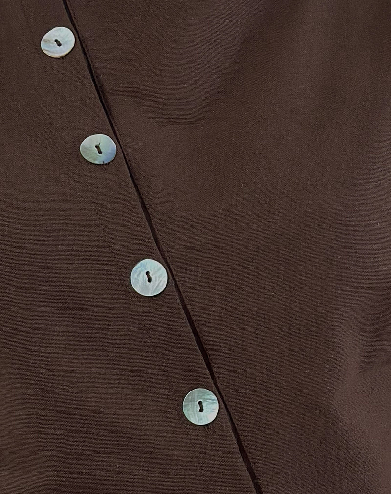 Vonne Asymmetric Button Top in Chocolate Brown