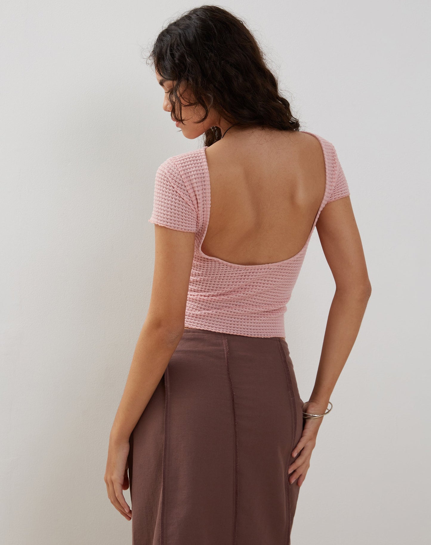 XIWANG TOP SALMON TEXTURED CROCHET